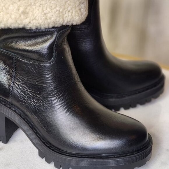 Marc Fisher LTD WILLOE LUGSOLE BOOTIE Black Leather - Picture 2 of 6